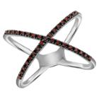 Target 1/10 Ct. T.w. Round-cut Red Diamond Prong Set X Ring In Sterling Silver - White