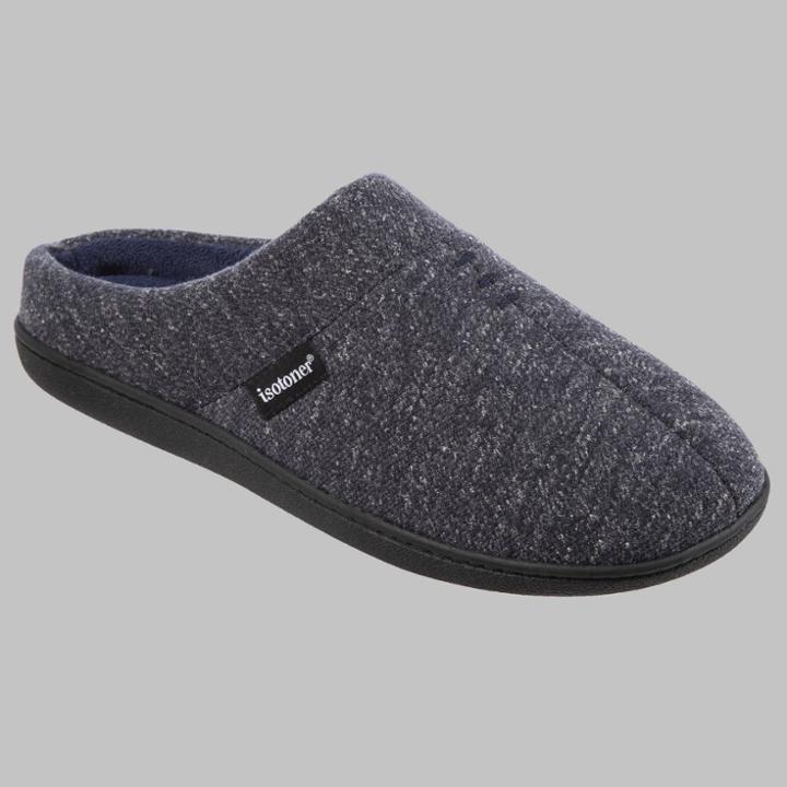 Isotoner Men's Heather Knit Preston Hoodback Slippers - Navy Blue