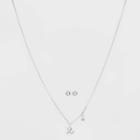 Silver Plated Cubic Zirconia Initial 'x' Chain Pendant Necklace And Earring Set - A New Day