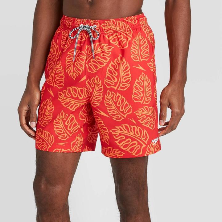 Speedo Men's 8 Floral Print Volley Swim Trunks - Red Palm