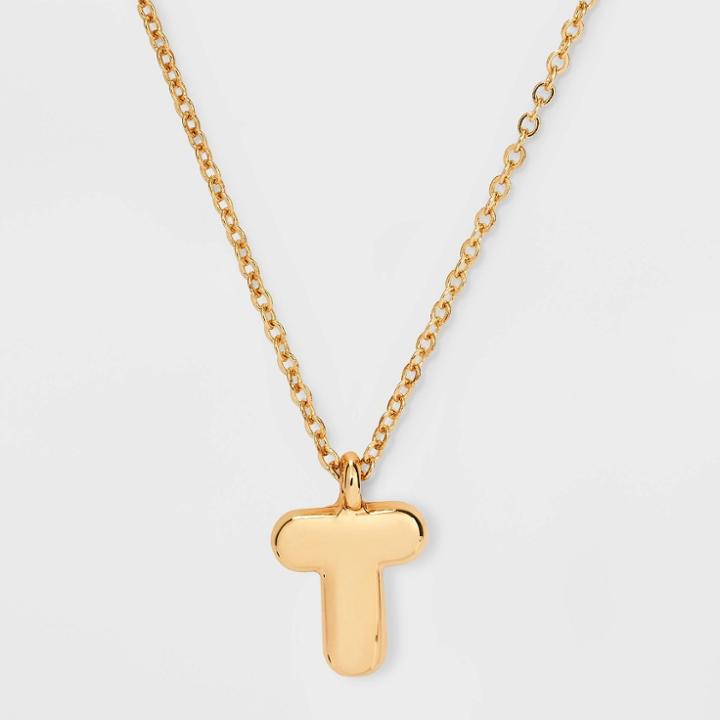 Puffy Initial Charm 't' Pendant Necklace - Wild Fable Gold
