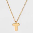 Puffy Initial Charm 't' Pendant Necklace - Wild Fable Gold