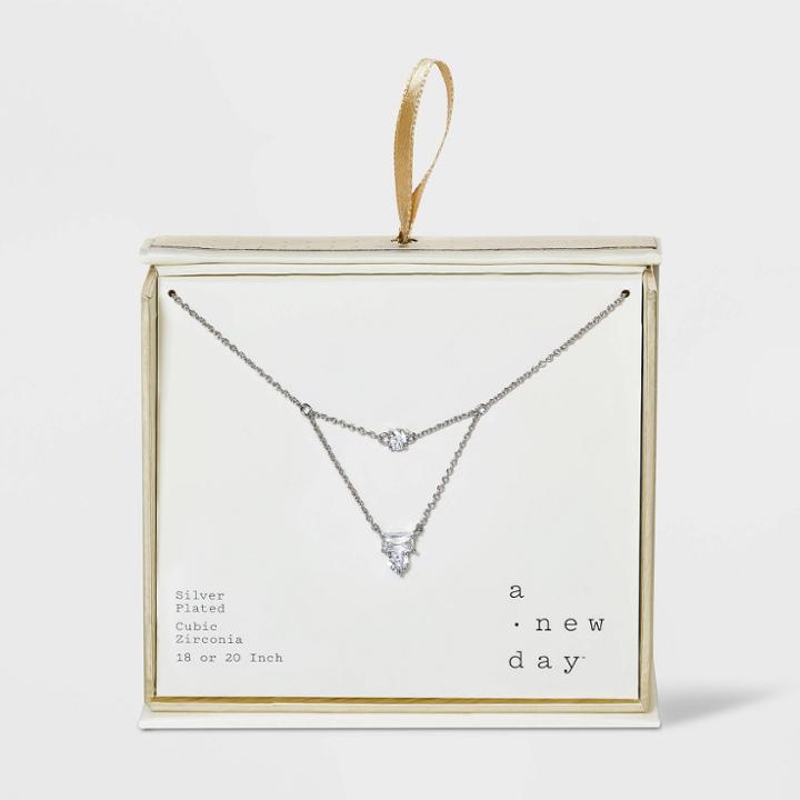 Silver Plated Multi Shape Cubic Zirconia Layered Necklace - A New Day