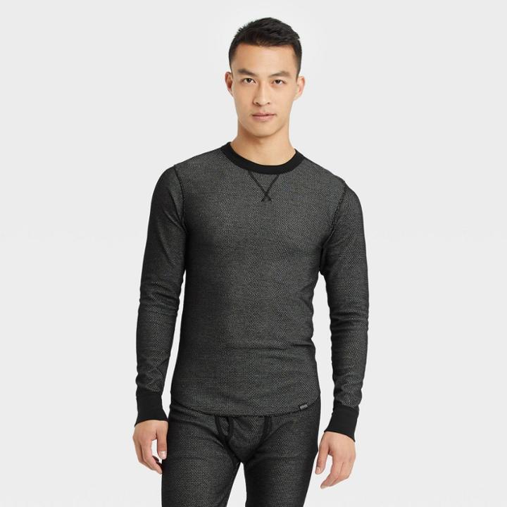 Hanes Men's Thermal Crew Neck T-shirt - Heathered Black