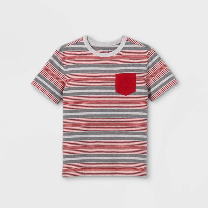 Boys' Striped Short Sleeve T-shirt - Cat & Jack Bright Red/gray