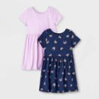 Toddler Girls' 2pk Rainbow & Solid Short Sleeve Knit Dress - Cat & Jack Blue