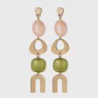 Semi-precious Pink Aventurine And Lemon Green Agate Stone Multi-shapes Worn Gold Statement Earrings - Universal Thread Blush Pink