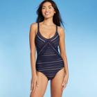 Women's Crochet High Neck High Coverage One Piece Swimsuit - Kona Sol Navy