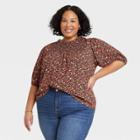 Women's Plus Size Bishop 3/4 Sleeve Smocked Top - Knox Rose Black Floral