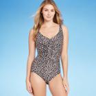 Women's Cinch-front One Piece Swimsuit - Aqua Green Animal Print