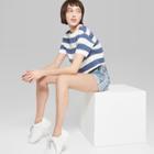 Women's Striped Short Sleeve Rugby Stripe Boxy Cropped T-shirt - Wild Fable Blue/white Xxl,
