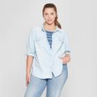 Women's Plus Size Long Sleeve Labette Denim Shirt - Universal Thread Light Wash