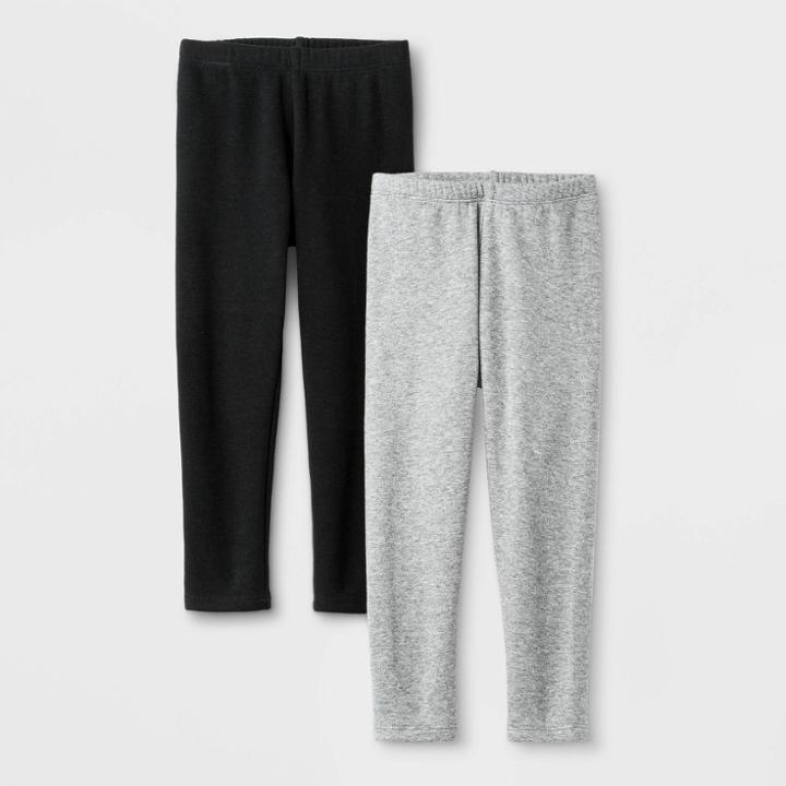 Toddler Girls' 2pk Cozy Leggings - Cat & Jack Black/heather Gray