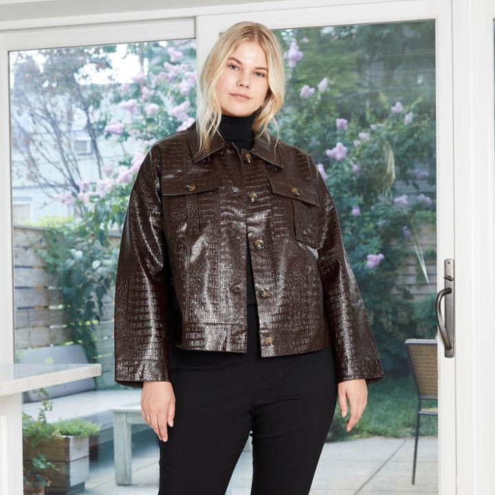 Women's Plus Size Alligator Print Trucker Jacket - Who What Wear Wine