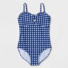 Girls' Gingham Check One Piece Swimsuit - Art Class Blue