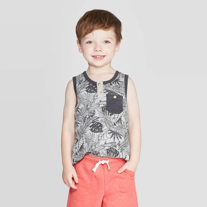 Toddler Boys' Jersey Tropical Print Tank Top - Cat & Jack Heather Gray