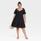 Women's Plus Size Flutter Short Sleeve Tiered Dress - Ava & Viv Black X