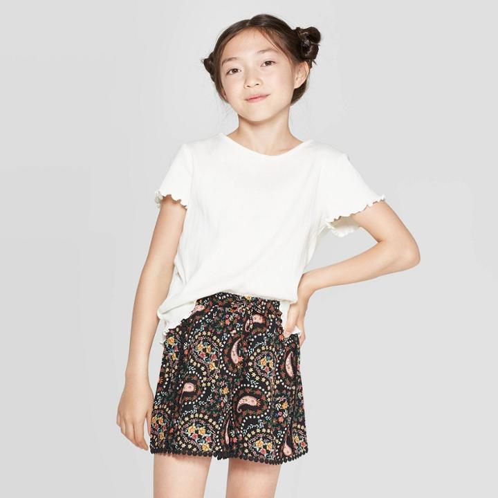 Girls' Short Sleeve Pointelle T-shirt - Art Class Cream