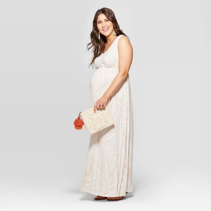 Maternity Sleeveless V-neck Knit Maxi Dress - Isabel Maternity By Ingrid & Isabel Beige