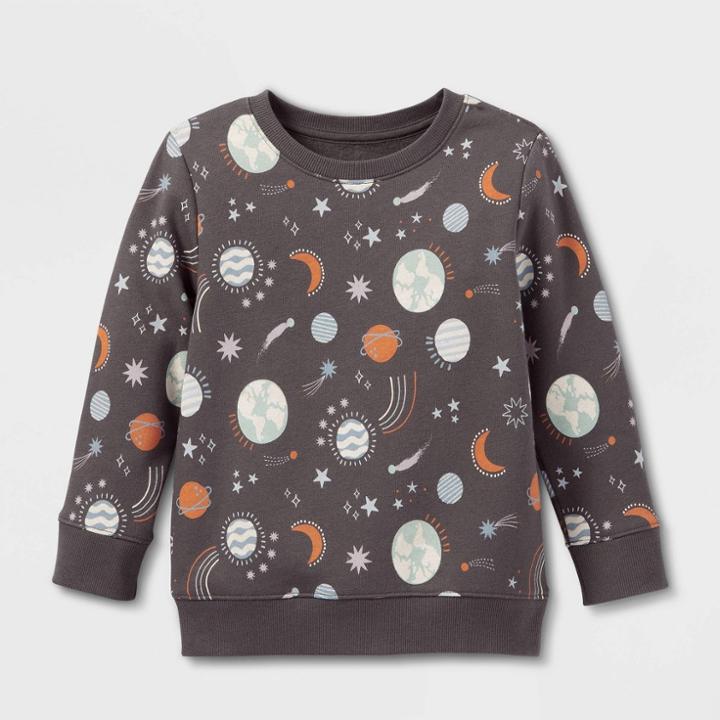 Toddler Boys' Fleece Crewneck Pullover Sweatshirt - Cat & Jack Charcoal Gray
