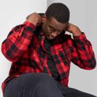Original Use Men's Tall Plaid Casual Fit Long Sleeve Detachable Hood Button-down Shirt - Dynamic Red