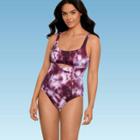 Women's Slimming Control Cut Out Tie Back One Piece Swimsuit - Beach Betty By Miracle Brands Purple