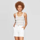 Women's Striped Slim Fit Scoop Neck Tank Top - A New Day White