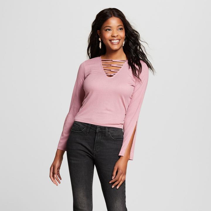Women's Lattice Front Long Sleeve Top - Soul Cake (juniors') Red