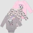 Mickey Mouse & Friends Baby Girls' 3pk Disney Mickey Mouse Rompers - Pink Newborn, Girl's, Gray Pink