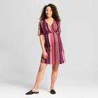 Maternity Striped Elbow Sleeve Belted Dress - Macherie Purple