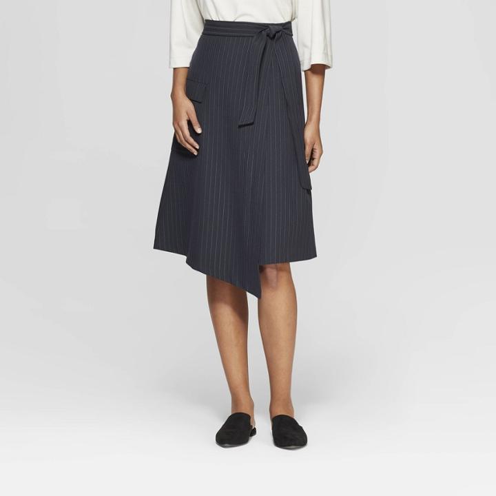 Women's Striped Mid-rise A-line Wrap Skirt - Prologue Navy (blue)