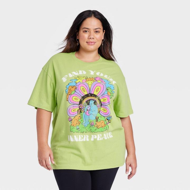 Golden Hour Women's Plus Size Dreyfus Art Inner Peace Short Sleeve Graphic T-shirt - Green