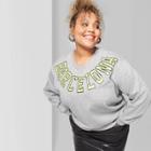 Women's Plus Size Long Sleeve Crewneck Oversized Sweatshirt With Barcelona Graphic - Wild Fable Heather Gray
