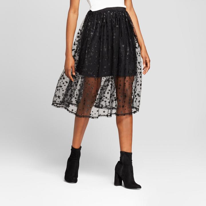 Women's Metallic Star Print Mesh Skirt - Xhilaration Black