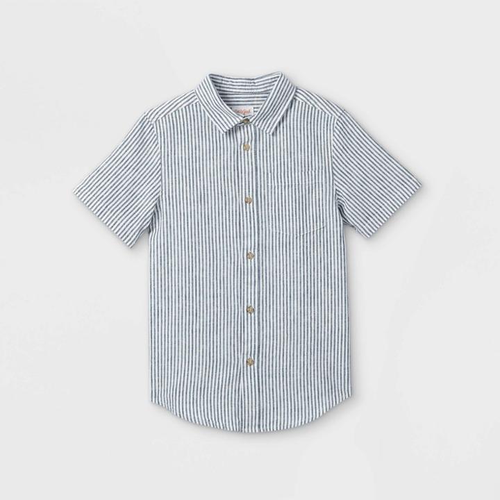 Boys' Striped Button-down Short Sleeve Shirt - Cat & Jack Blue