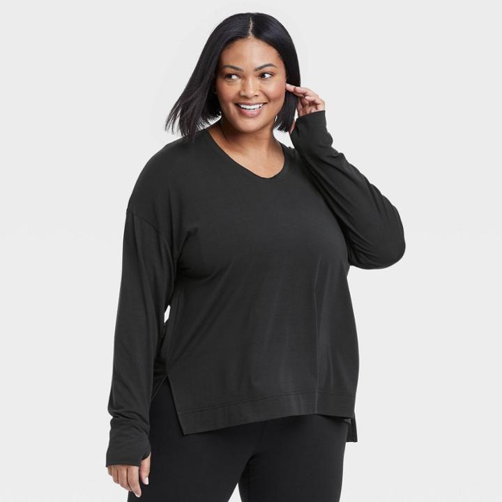 Women's Plus Size Active Long Sleeve Top - All In Motion Black