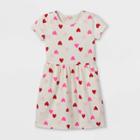 Girls' 'valentine's Day Multi Heart' Printed Short Sleeve Knit Dress - Cat & Jack Cream