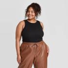 Women's Plus Size Rib Layer Tank Top - A New Day Black