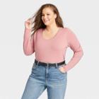 Women's Plus Size Long Sleeve Relaxed Fit T-shirt - Ava & Viv Pink