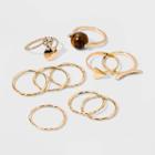 Shiny And Worn Gold With Tiger Eye Semi-precious And Acrylic Stone Multi Ring Pack - Wild Fable Brown, Women's,