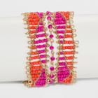 Beaded Seedbead Bracelet - A New Day Gold/pink/orange,