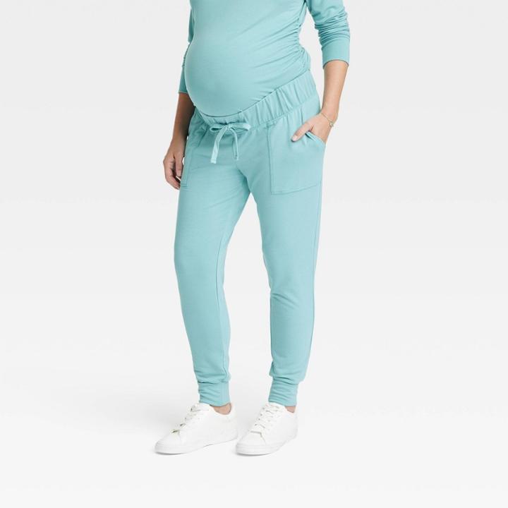 Knit Maternity Jogger Pants - Isabel Maternity By Ingrid & Isabel Aqua Green