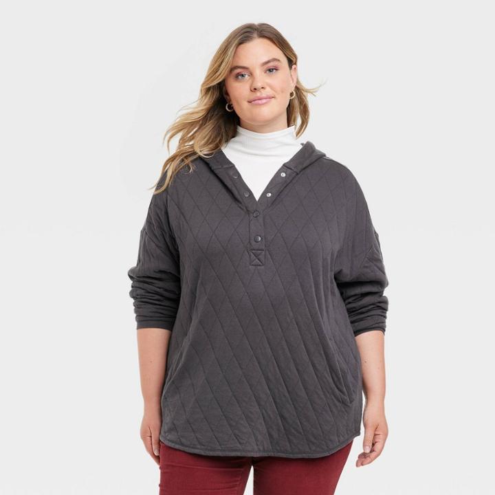 Women's Plus Size Quilted Hooded Sweatshirt - Universal Thread Gray