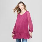 Maternity Striped Long Sleeve Relaxed Woven Tunic - Isabel Maternity By Ingrid & Isabel Burgundy Xl, Women's, Purple