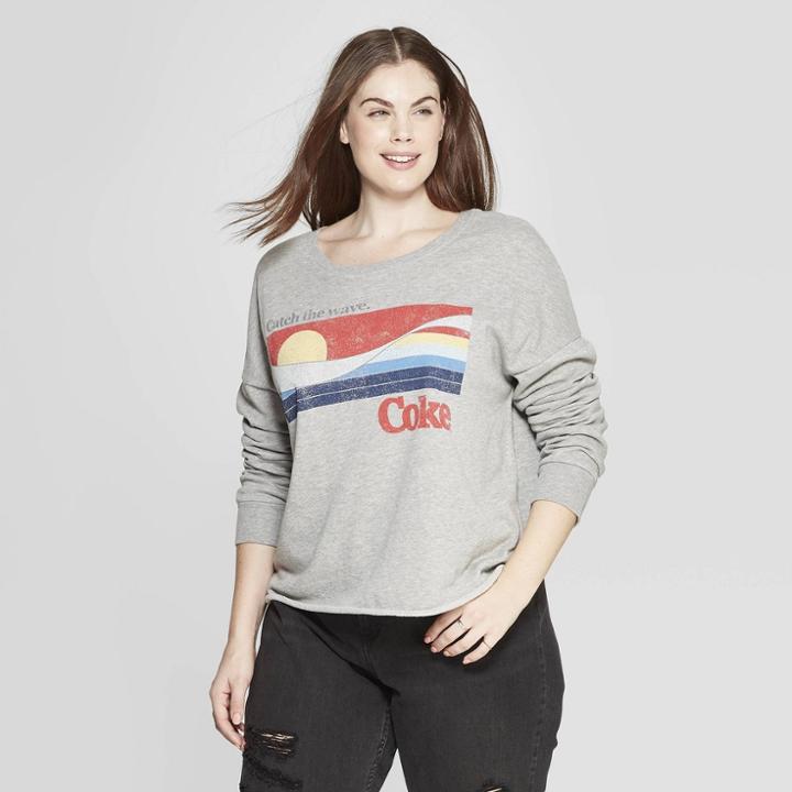 Women's Coca-cola Plus Size Catch The Wave Sweatshirt (juniors') - Gray