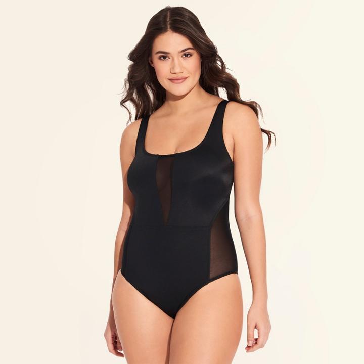 Women's Slimming Control Mesh One Piece Swimsuit - Beach Betty By Miracle Brands Black