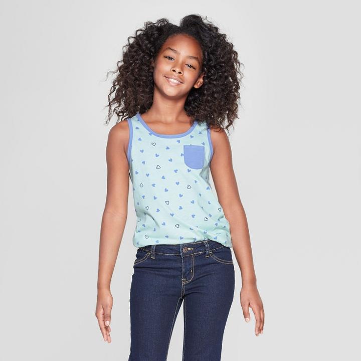 Girls' Hearts Print Pocket Tank Top - Cat & Jack Aqua