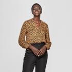 Women's Leopard Print Long Sleeve V-neck Button-up Blouse - Who What Wear Brown L, Brown