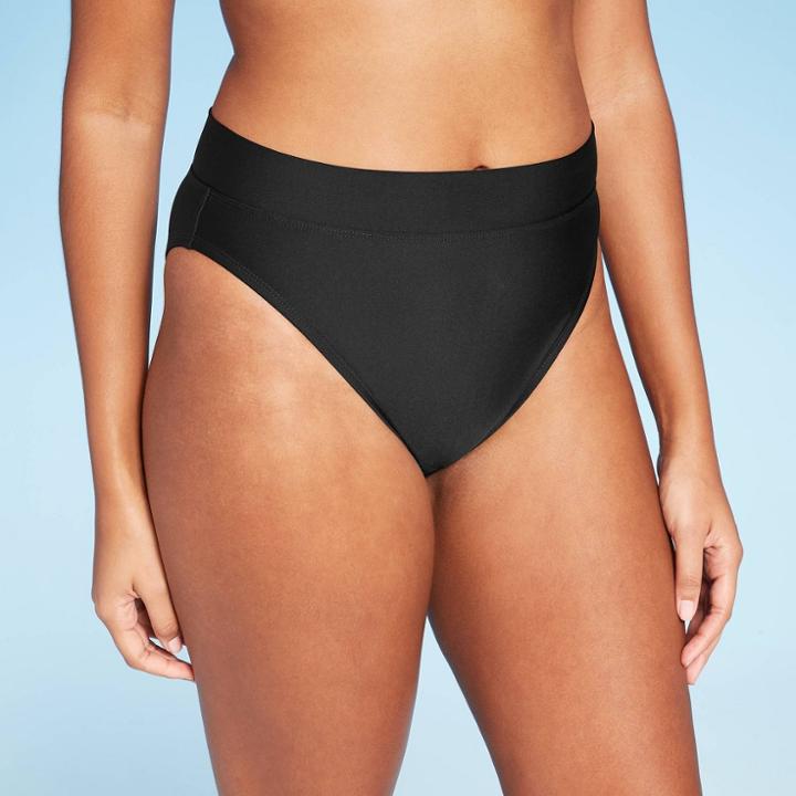 Women's High Leg High Waist Cheeky Bikini Bottom - Shade & Shore Black