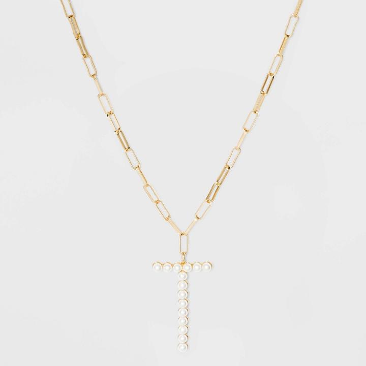 Sugarfix By Baublebar Pearl Initial T Pendant Necklace - Pearl, White